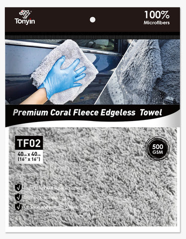 TONYIN GENERAL PURPOSE CORAL FLEECE MICROFIBRE TOWEL 500GSM (LASER CUT SEAMLESS)